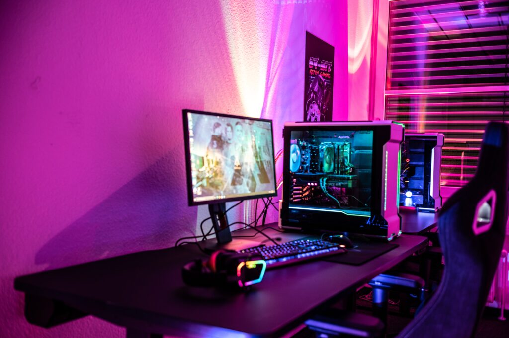 setup violet néon streaming twitch